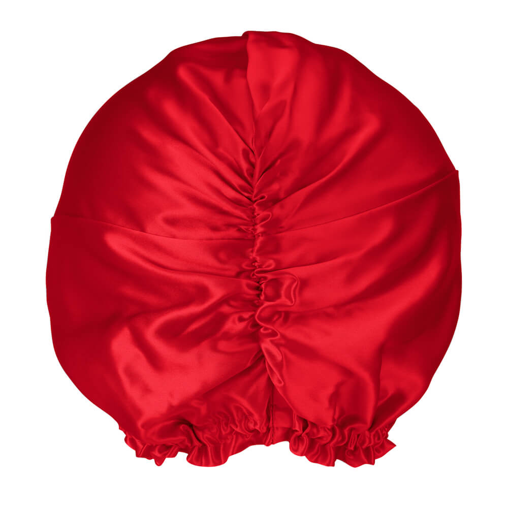 Red Blissy Bonnet Close-Up – Blissy 22 Momme Silk