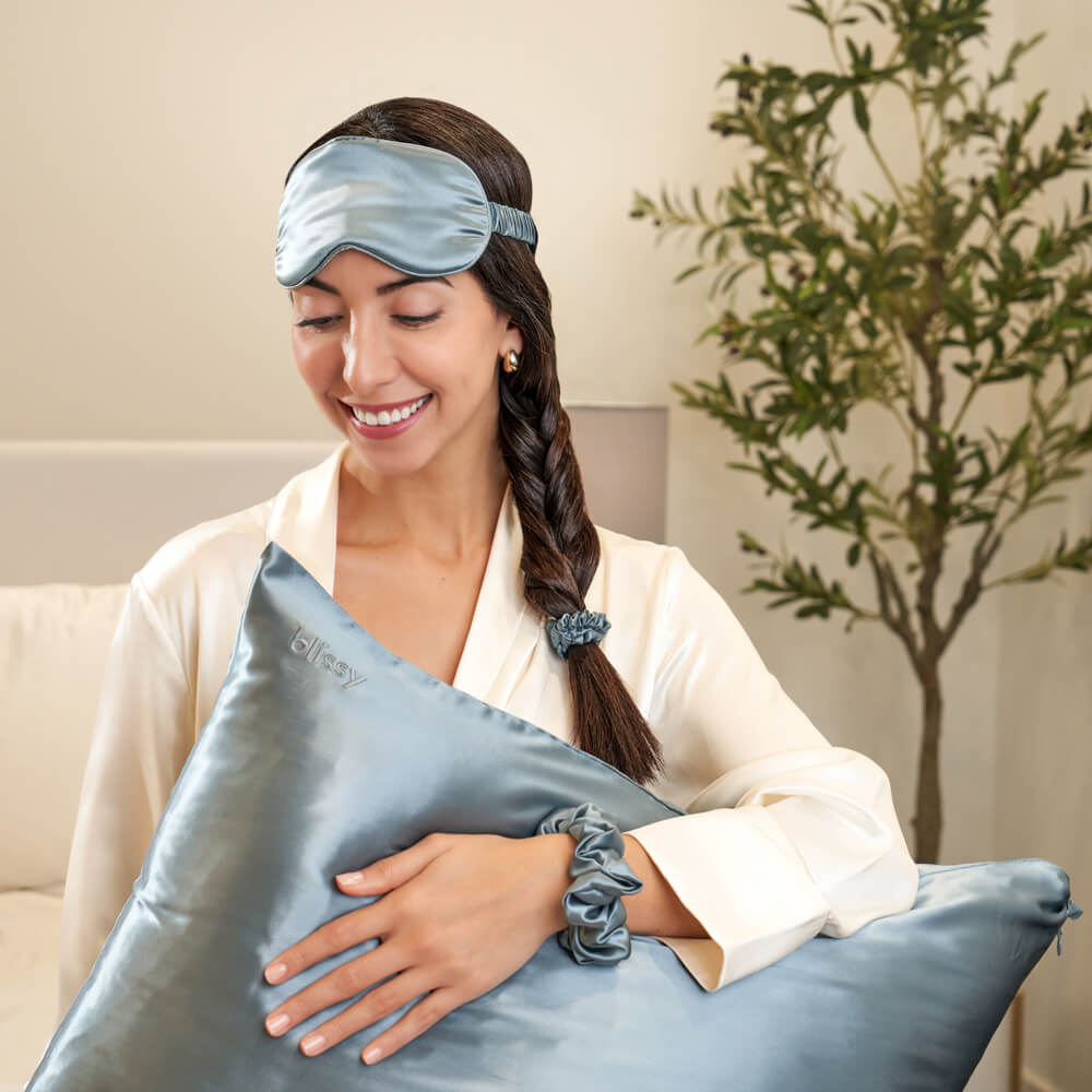 Blissy Mulberry Silk Blissy Dream Set – Ash Blue Queen