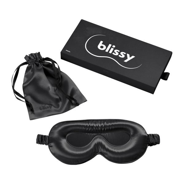Blissy Black Sleep Mask – 22 Momme Mulberry Silk, 100% Silk