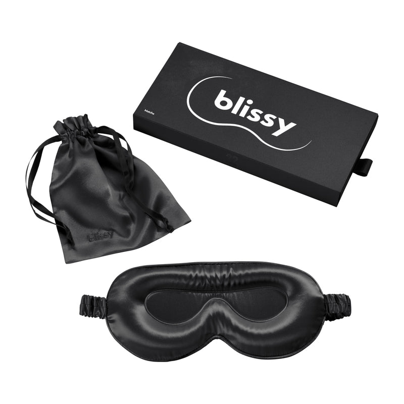 Blissy Black Sleep Mask – 22 Momme Mulberry Silk, 100% Silk