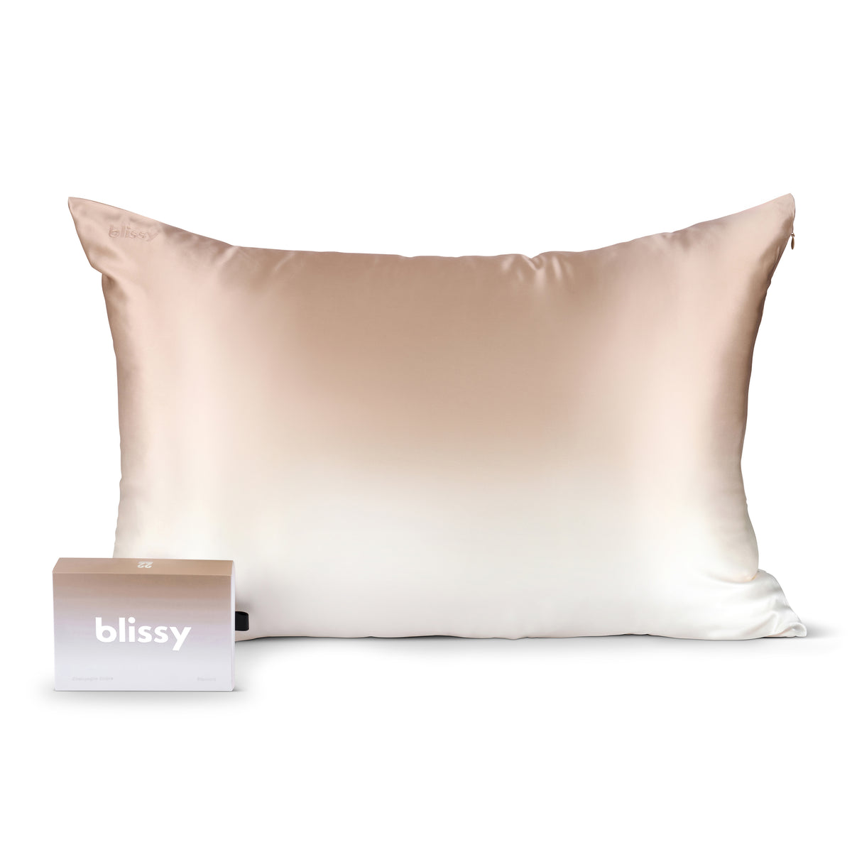 Champagne Ombre Pillowcase Close-Up – Blissy 22 Momme Silk