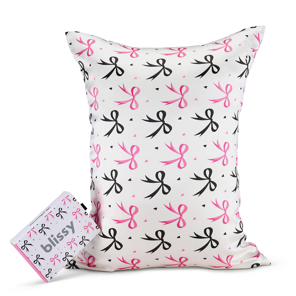 Dancing Bows Pillowcase Close-Up – Blissy 22 Momme Silk