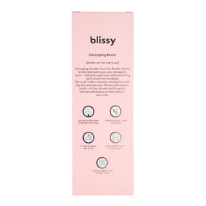 Blissy detangling brush packaging with text on a white background