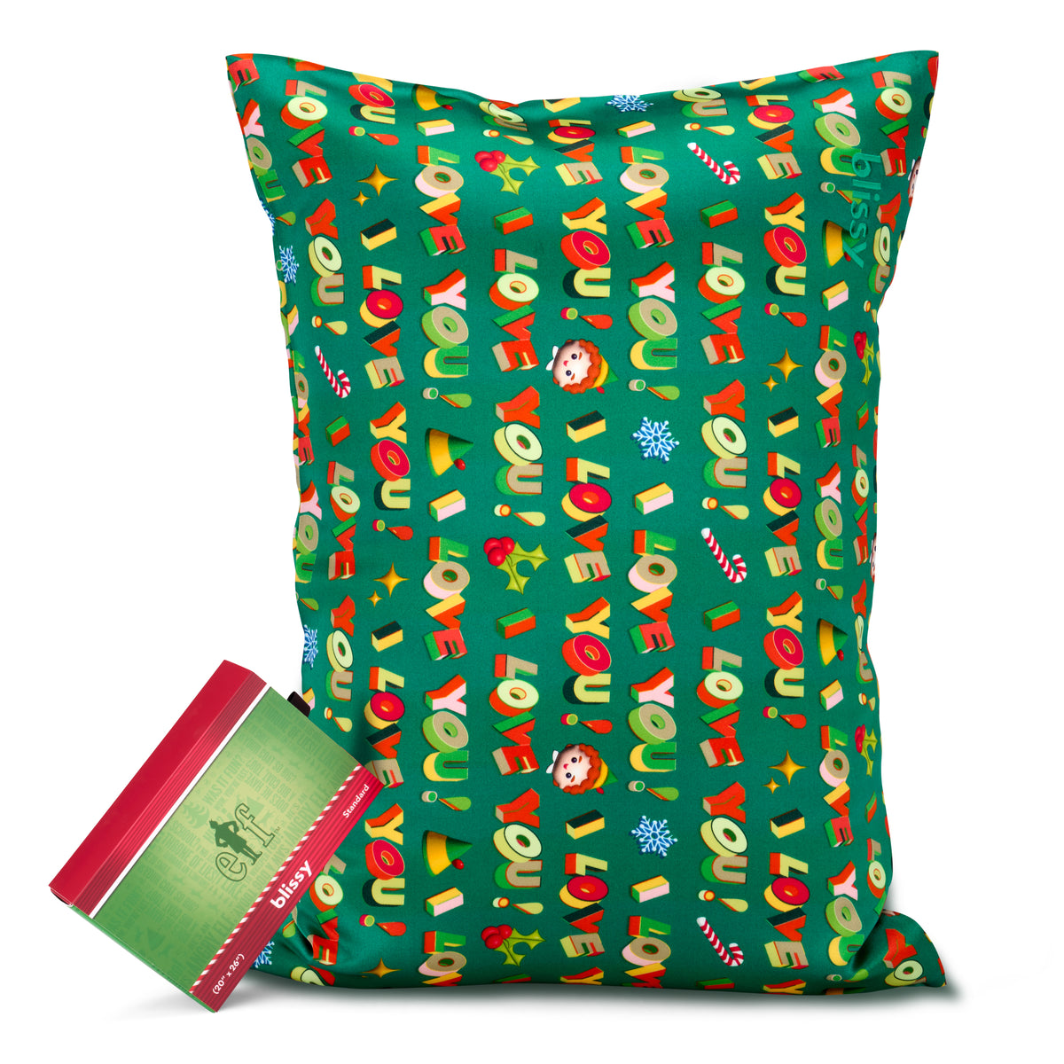Blissy Elf “I Love You!” Silk Pillowcase Detail – Standard