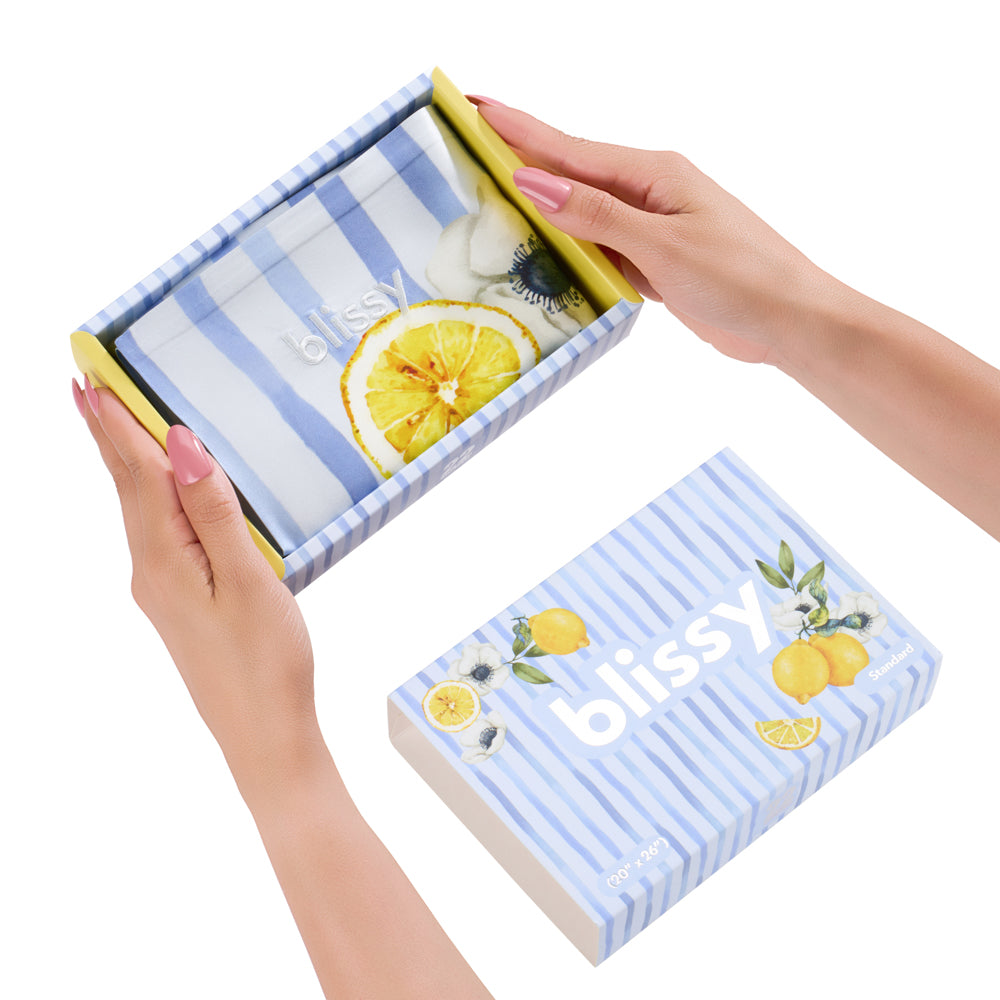 Blissy Queen Lemon Bloom Pillowcase Lifestyle – Mulberry Silk