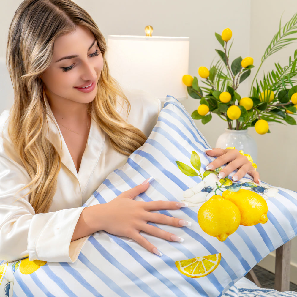 Blissy Queen Lemon Bloom Pillowcase Lifestyle – Mulberry Silk