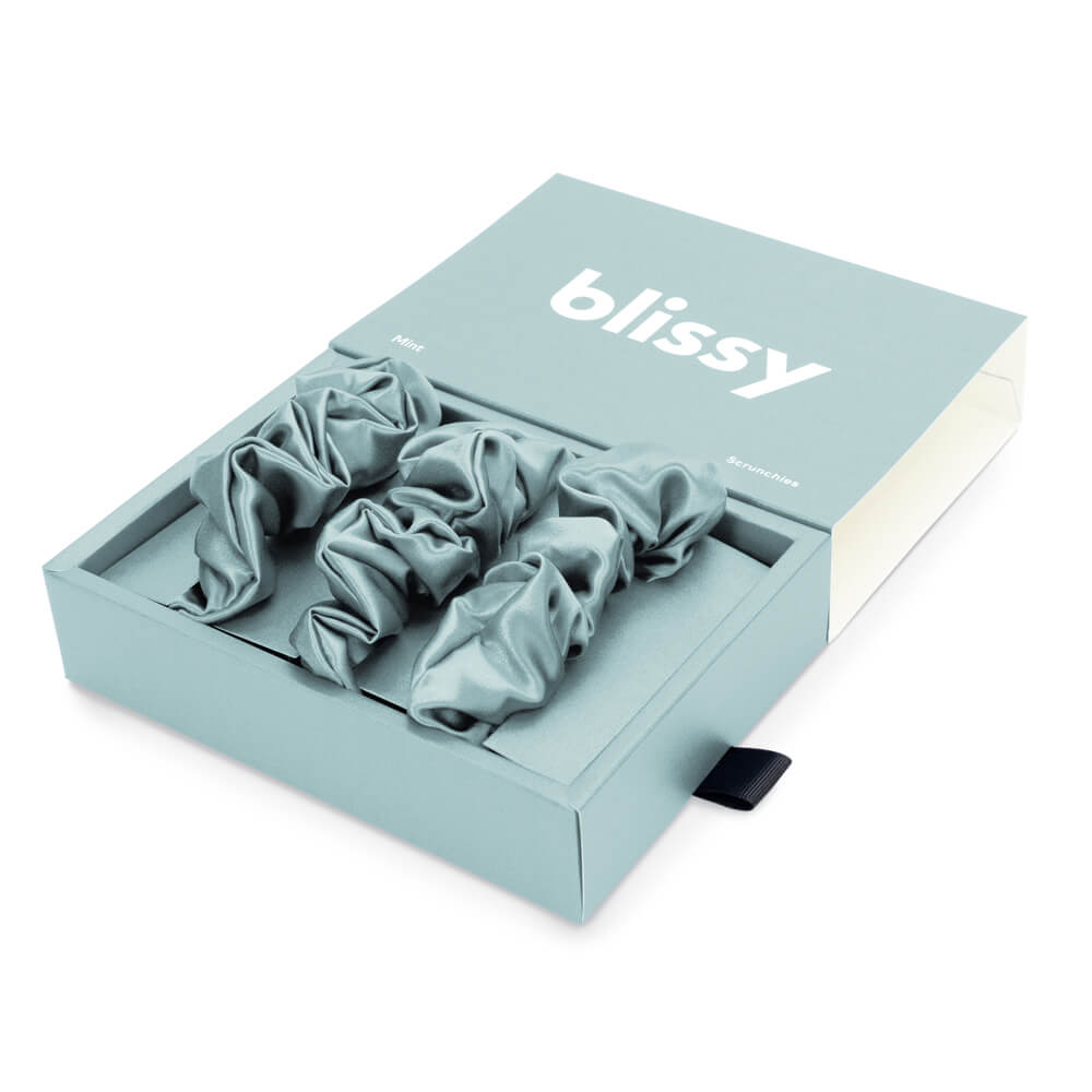 Blissy Mint Blissy Scrunchies – 22 Momme Mulberry Silk, 100% Silk