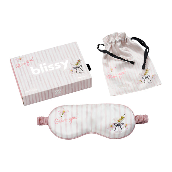 Blissy Olive You Sleep Mask – 22 Momme Mulberry Silk, 100% Silk
