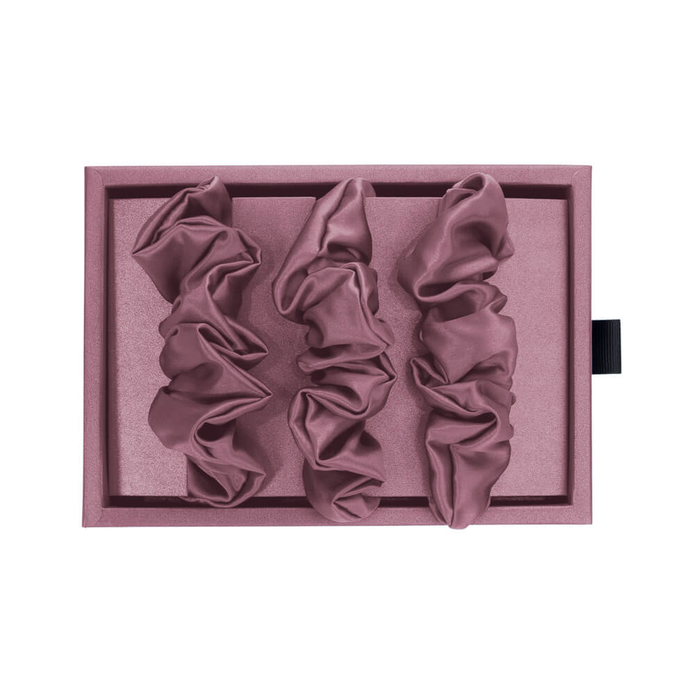 Plum Blissy Scrunchies Close-Up – Blissy 22 Momme Silk