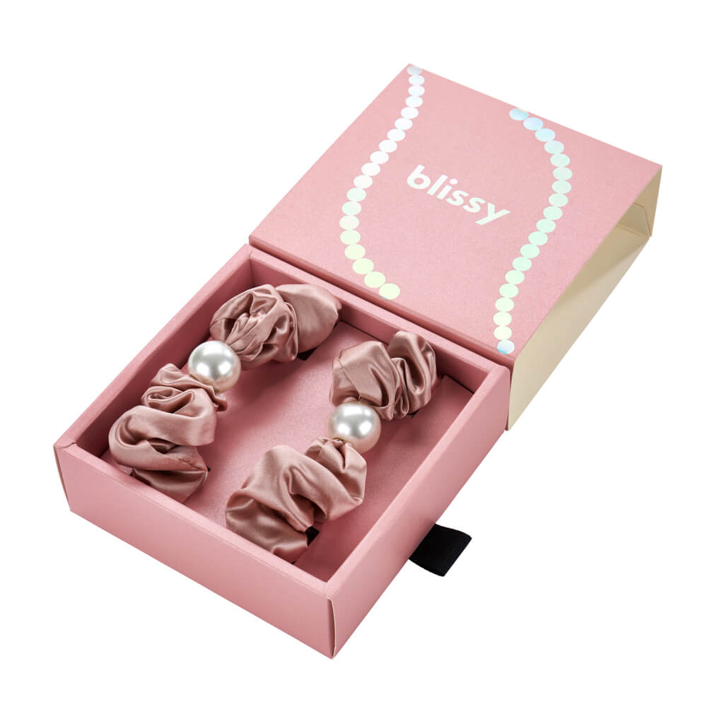 Rose Gold Blissy Pearl Scrunchies – Blissy Premium Silk