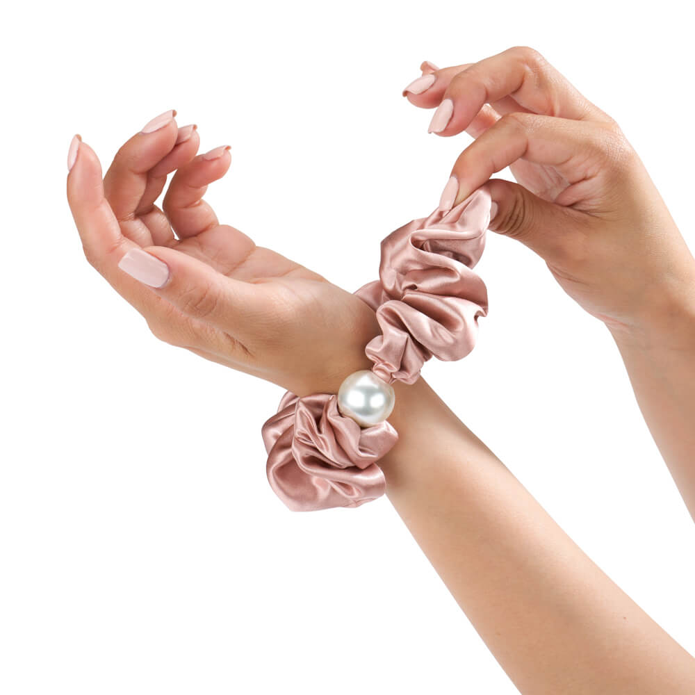 Blissy Rose Gold Silk Blissy Pearl Scrunchies Detail –