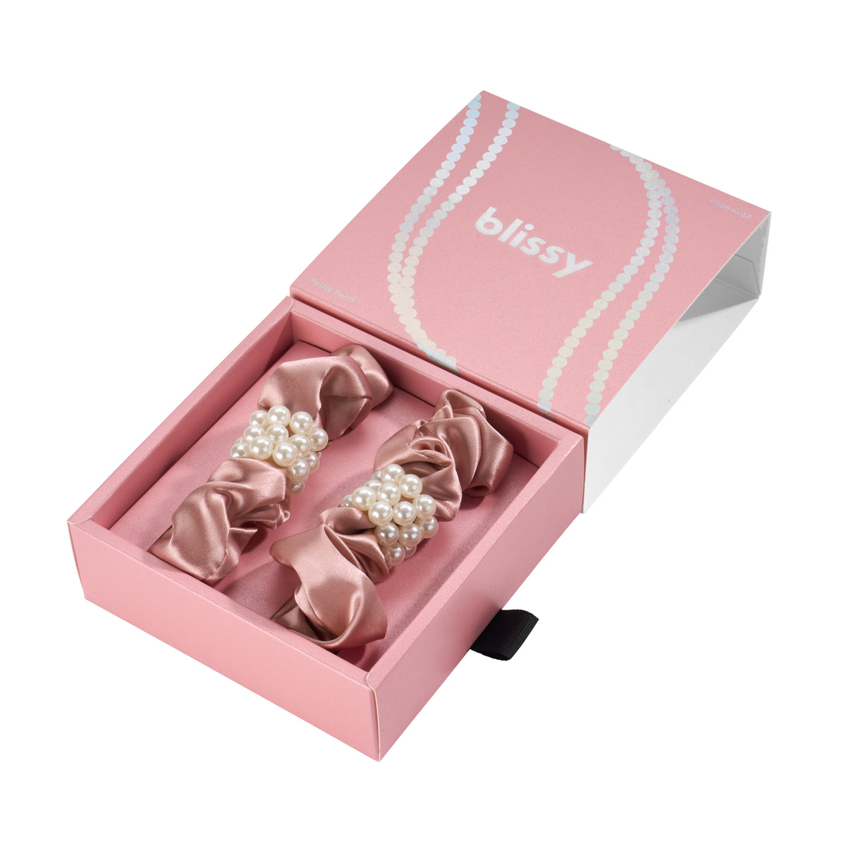Blissy Rose Gold Blissy Petite Pearl Scrunchies – 22 Momme Mulberry Silk, 100% Silk