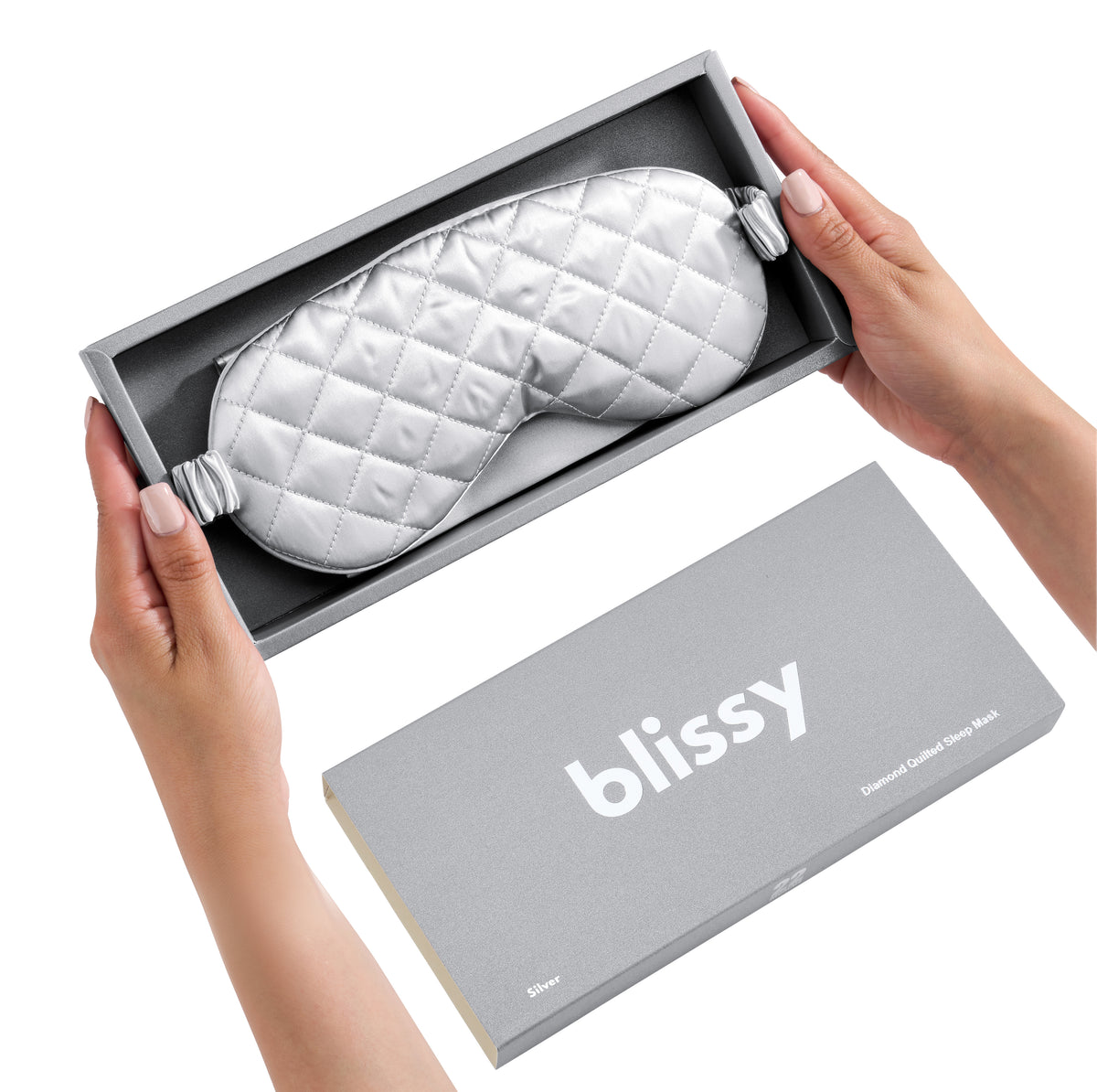 Blissy Silver Silk Sleep Mask Detail –