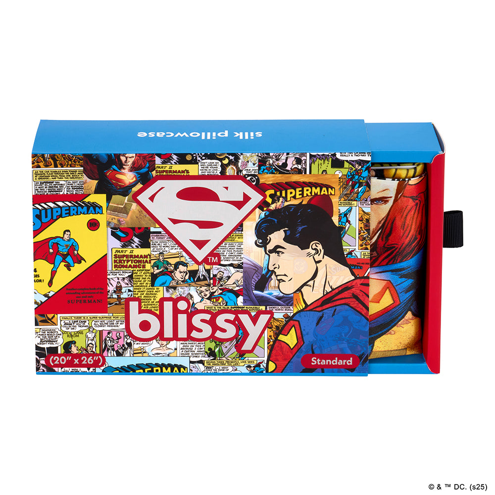 Blissy Superman Comic Pillowcase Lifestyle – Mulberry Silk