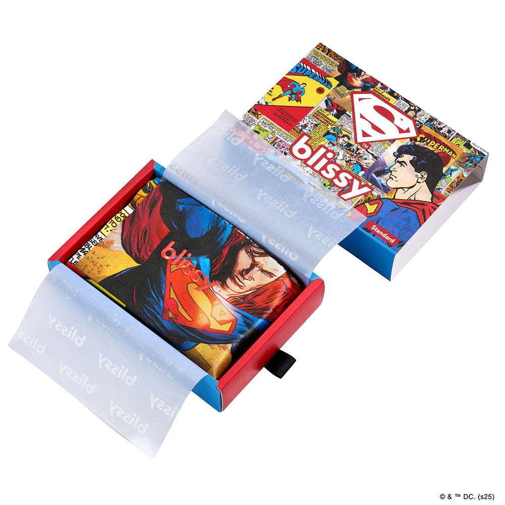 Superman Comic Pillowcase Close-Up – Blissy 22 Momme Silk