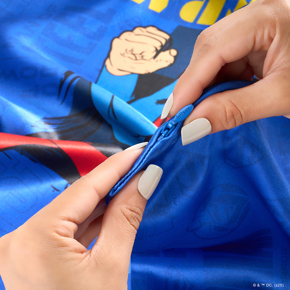 Superman Dreams Pillowcase Close-Up – Blissy 22 Momme Silk