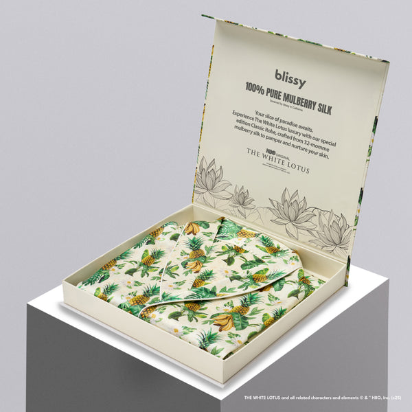 Blissy White Lotus Classic Robe – 22 Momme Mulberry Silk, 100% Silk