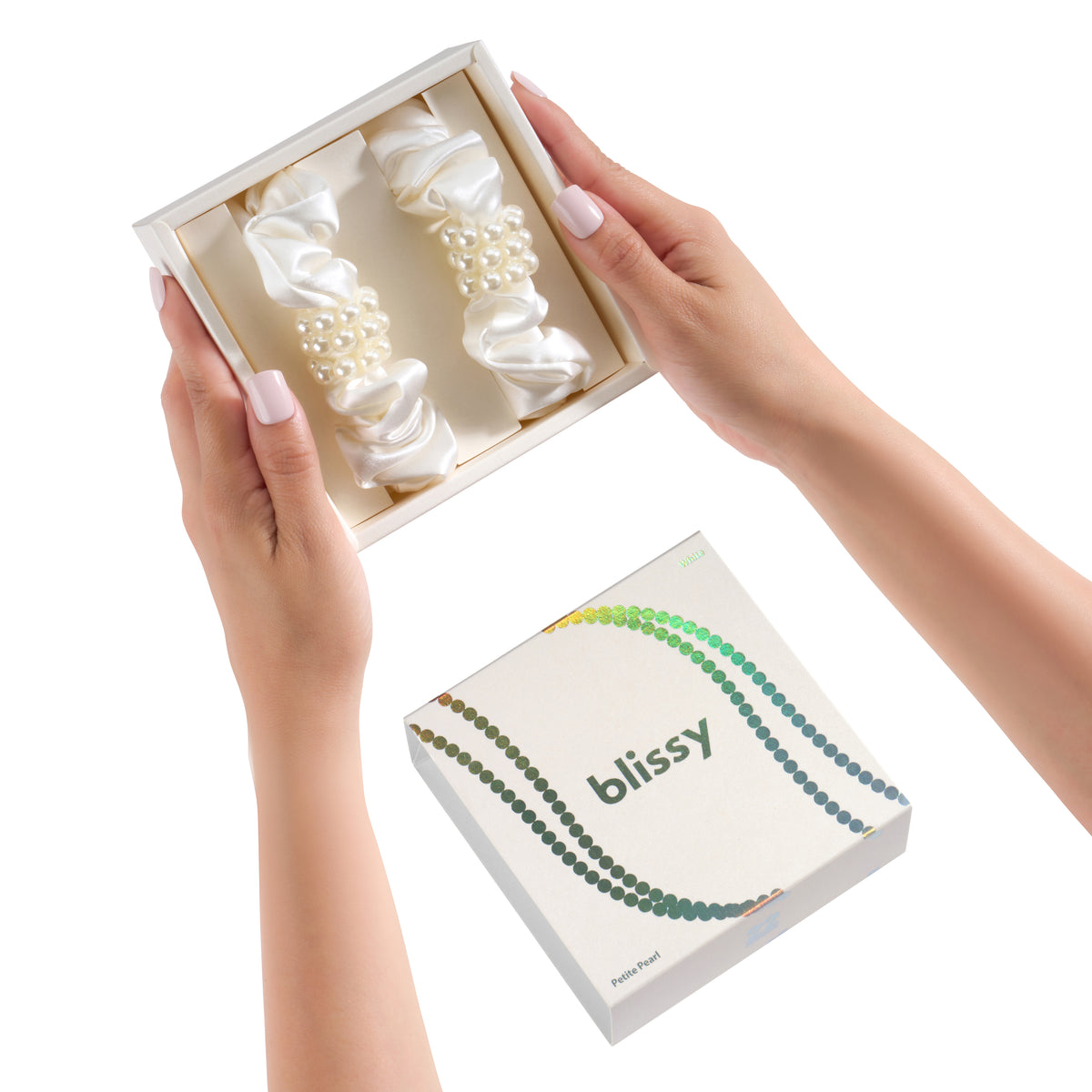 White Mulberry Silk Blissy Petite Pearl Scrunchies – Blissy