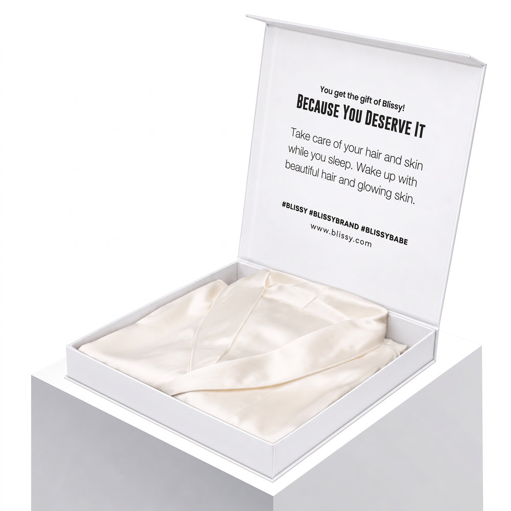 Blissy Signature Silk Robe - White