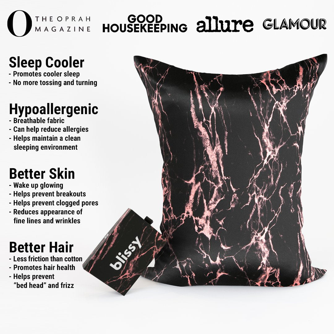 Rose Black Marble Mulberry Silk Pillowcase – Blissy Queen