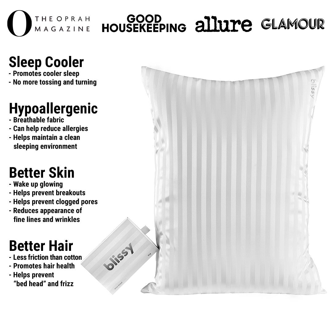 White Striped Mulberry Silk Pillowcase – Blissy Queen