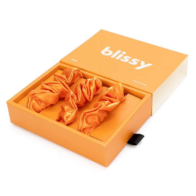 Blissy Scrunchies - Coral - Blissy Coral Blissy Scrunchies – 22 Momme Mulberry Silk, 100% Silk