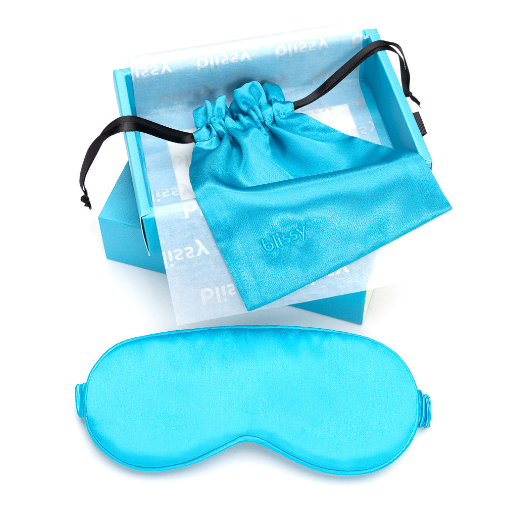 Bahama Blue Sleep Mask Close-Up – Blissy 22 Momme Silk