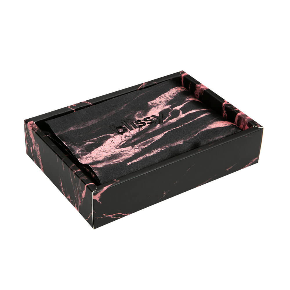 Blissy Rose Black Marble Silk Pillowcase Detail – Queen