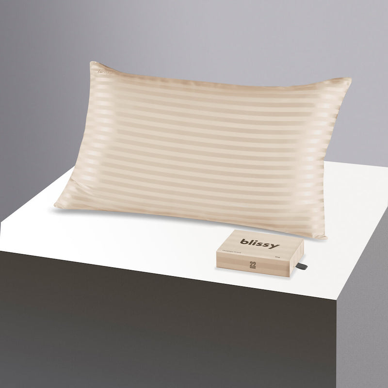 Pillowcase - Champagne Striped - Standard - Blissy Standard Champagne Striped Pillowcase – 22 Momme Mulberry Silk, 100% Silk
