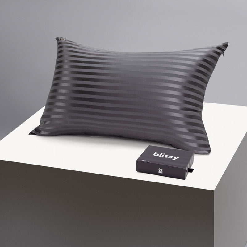 Pillowcase - Grey Striped - Standard - Blissy Standard Grey Striped Pillowcase – 22 Momme Mulberry Silk, 100% Silk