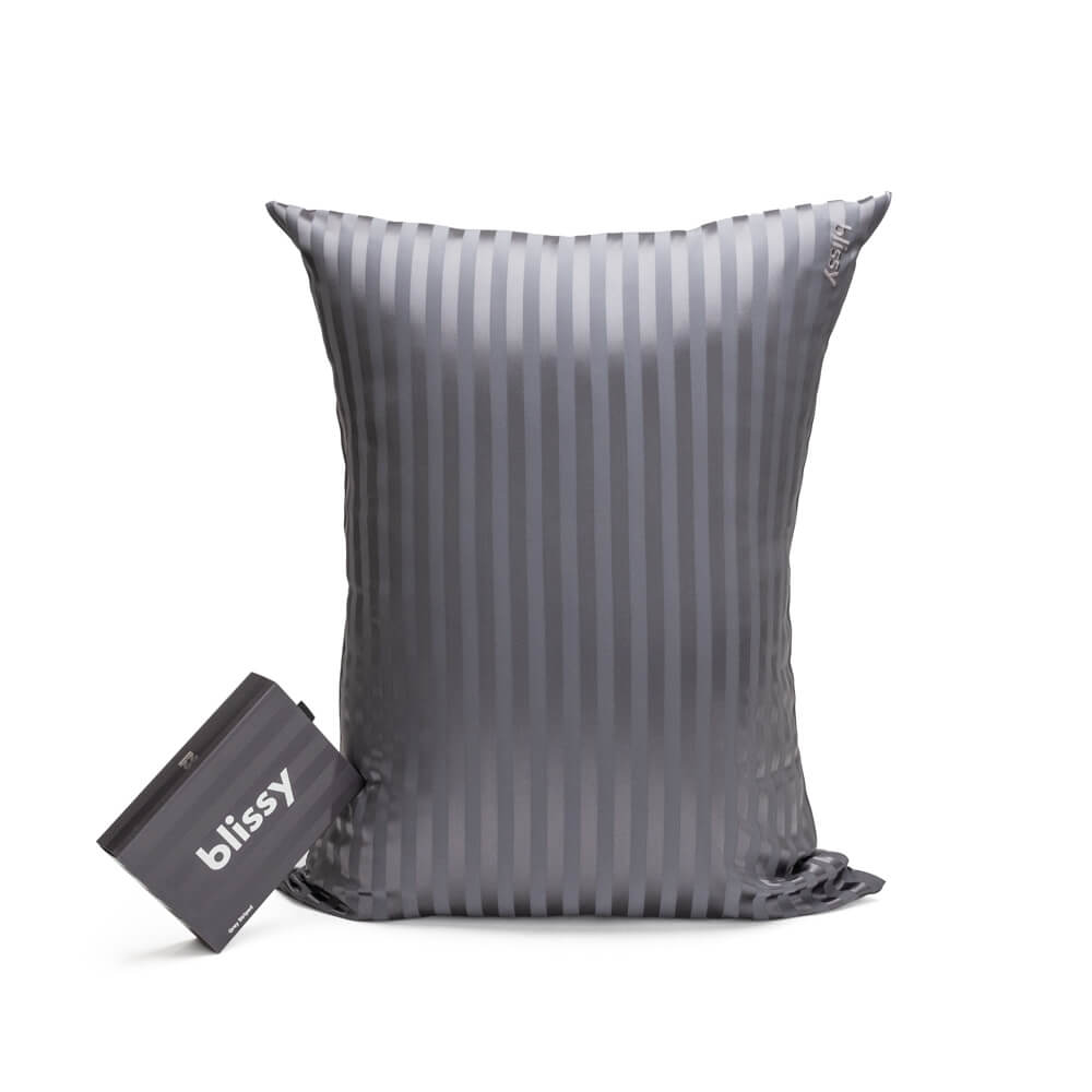 Blissy Queen Grey Striped Pillowcase Lifestyle – Mulberry Silk