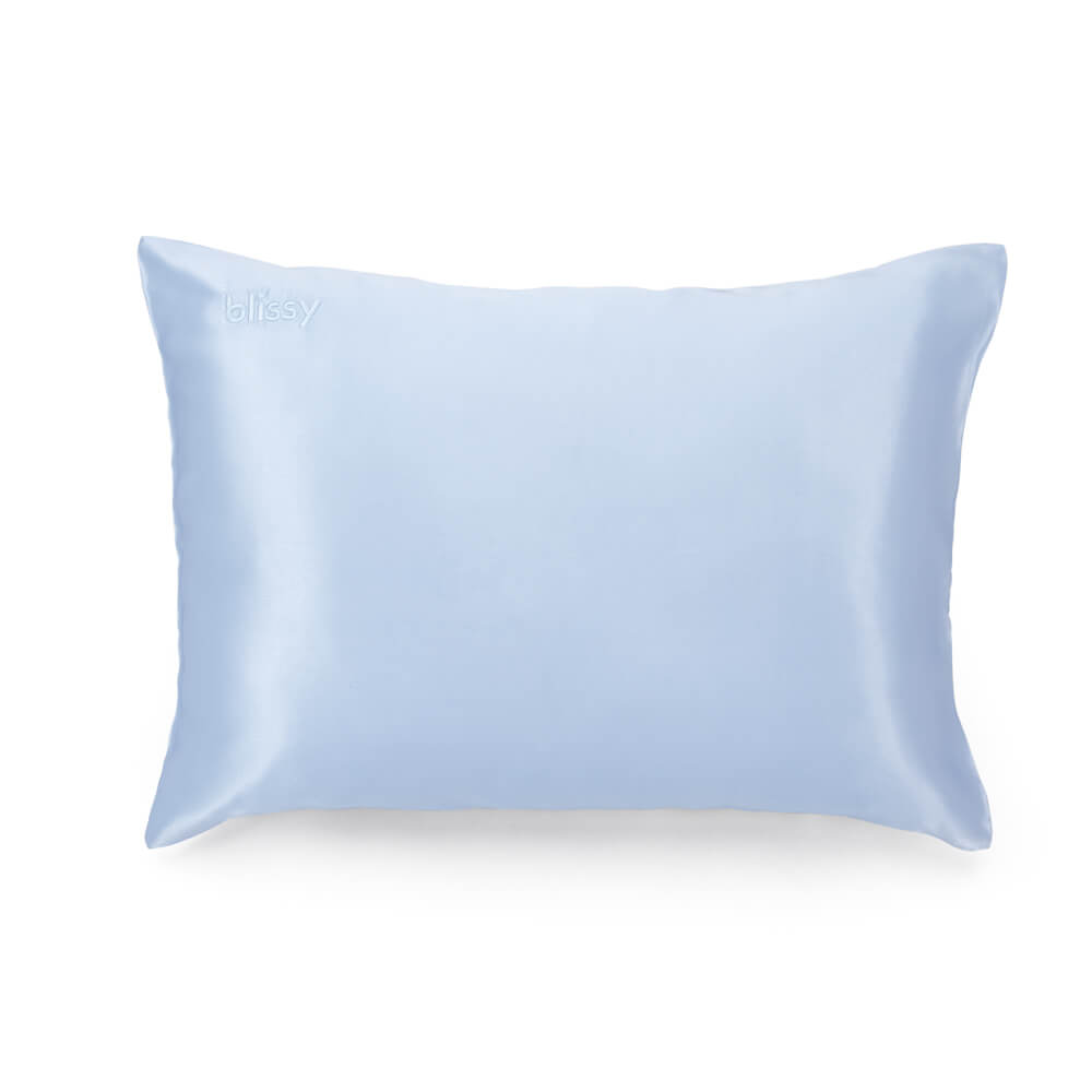 Baby Blue Pillowcase Close-Up – Blissy 22 Momme Silk