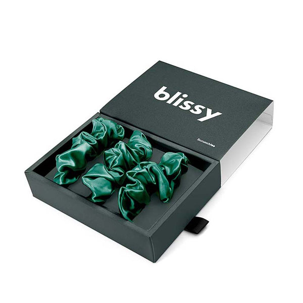 Blissy Emerald Blissy Scrunchies – 22 Momme Mulberry Silk, 100% Silk