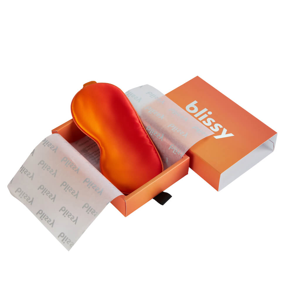 Orange Ombre Sleep Mask Close-Up – Blissy 22 Momme Silk