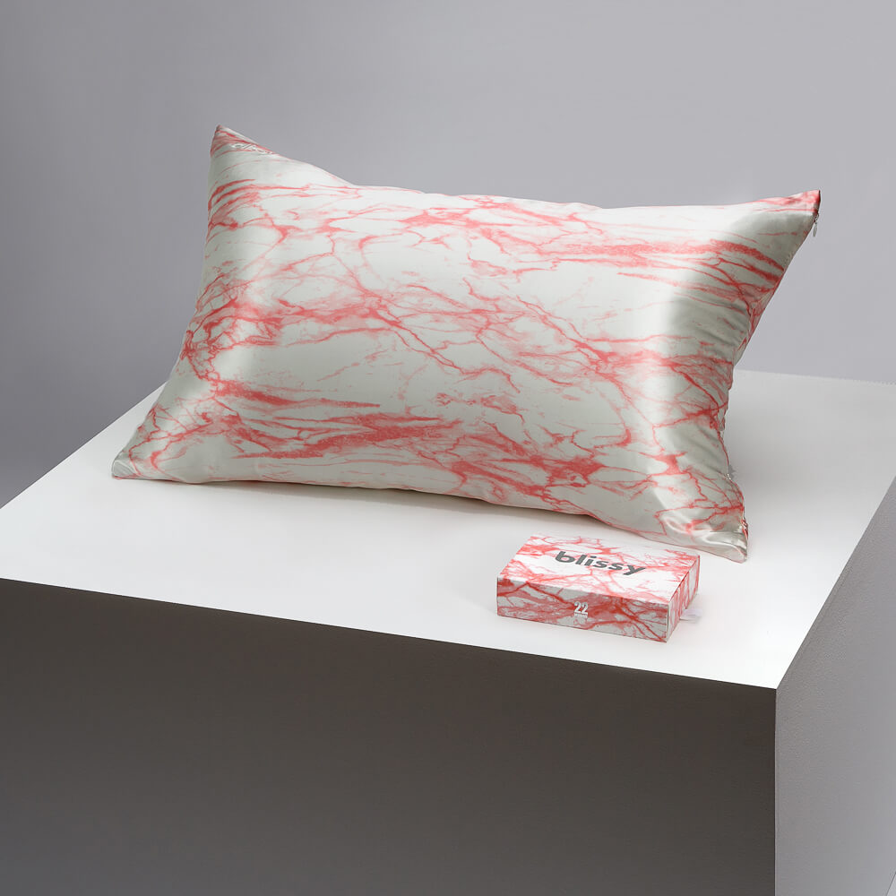 Blissy Standard Rose White Marble Pillowcase – 22 Momme Mulberry Silk, 100% Silk
