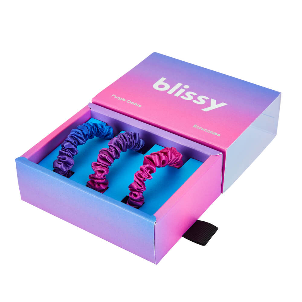 Blissy Purple Ombre Blissy Skinny Scrunchies – 22 Momme Mulberry Silk, 100% Silk
