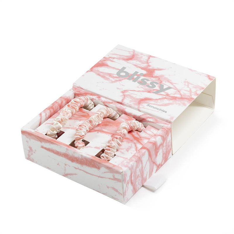 Blissy Skinny Scrunchies - Rose White Marble