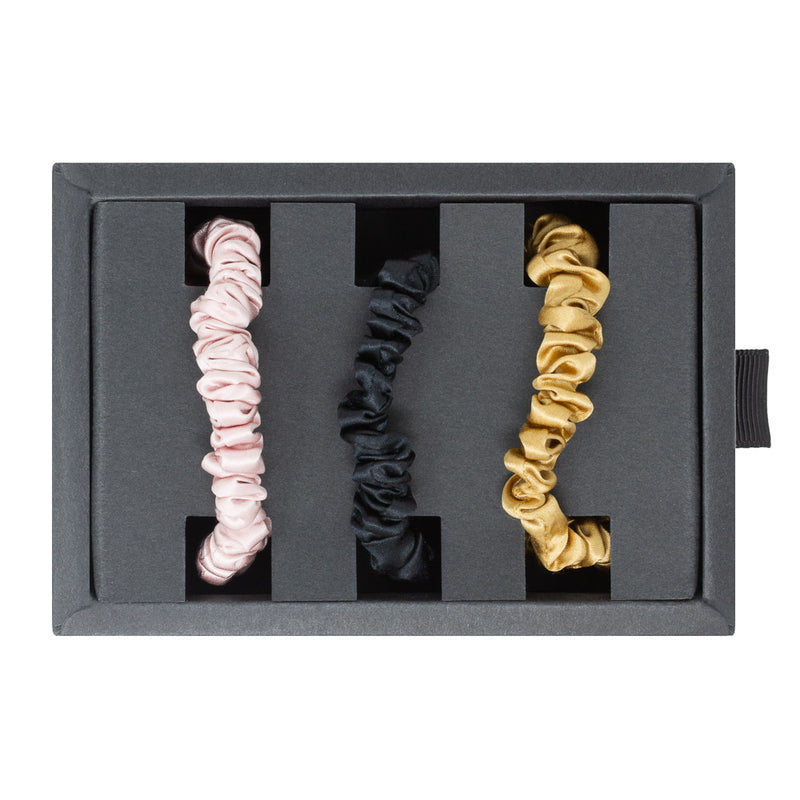 Blissy Skinny Scrunchies - Black, Gold, Pink