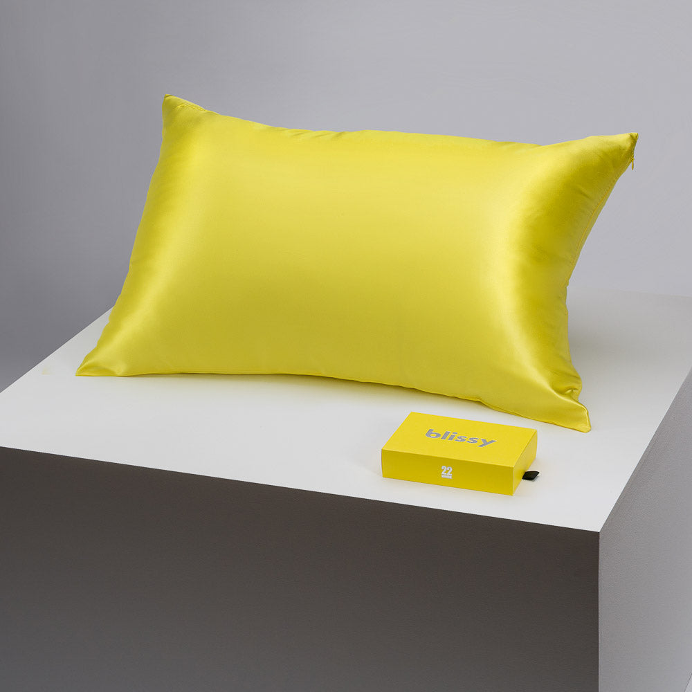 Blissy Standard Sunshine Yellow Pillowcase – 22 Momme Mulberry Silk, 100% Silk