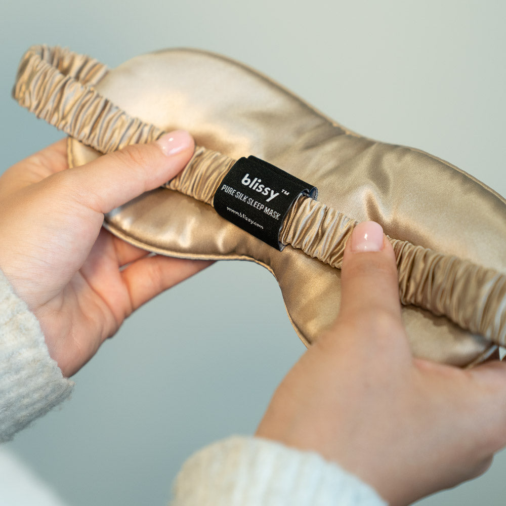 Blissy Taupe Silk Sleep Mask Detail –