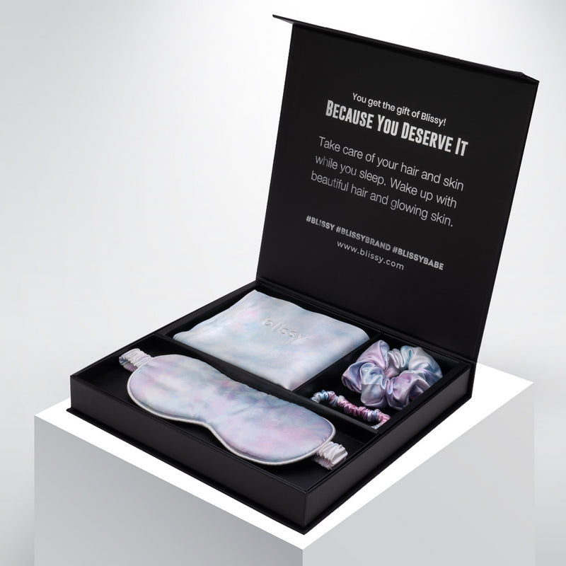 Blissy Dream Set - Tie-Dye - Standard - Blissy 100% Mulberry Silk Silk Blissy Dream Gift Set Detail –