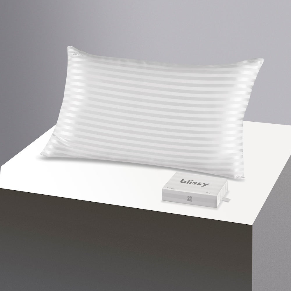 Blissy King White Striped Pillowcase – 22 Momme Mulberry Silk, 100% Silk