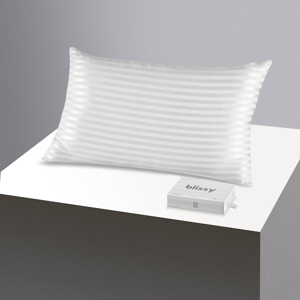 Blissy Queen White Striped Pillowcase – 22 Momme Mulberry Silk, 100% Silk